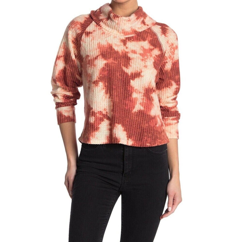 ABOUND women's Tie-dye sweater Funnel Neck Thermal Top In Rust Tie Dye size S